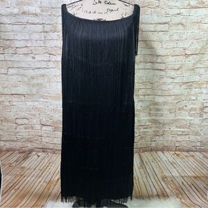 New Ashley Stewart Black Fringe Dress Flapper 1920’s Style 16 18